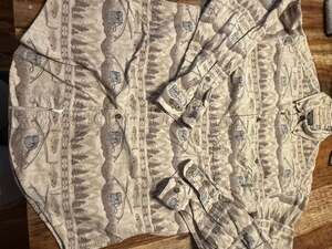 Woolrich Vintage Fishing Print Flannel Shirt Mens L AOP Rods Creels Fish